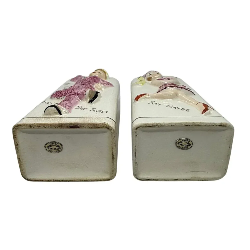 1940’s Ceramic Liquor Decanters West Pac Japan Dandy Man & Flapper Girl Stoppers